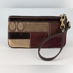 Coach  Patchwork Signature Canvas Leather Brown Wristlet Clutch Pouch Photo 1