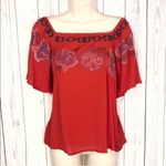 Cloud Chaser 🆕 Floral embroidered red swing top blouse Photo 2