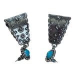 Turquoise‎ Western Earrings Silver Tone Dangle Drop Southwestern Style New Photo 2