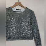 ZARA Basic Silver Sequin Long 3/4 Sleeve Top Medium Photo 5