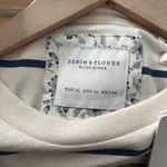 Denim & Flower NWT  Woman's Cream and Blue Striped Crew Neck Long Sleeve Shirt XL Photo 6