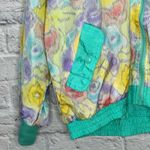 Casual Isle Vintage  Reversible Windbreaker Pastel Teal Floral Size L 90s Nylon Photo 2