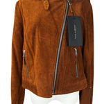 Andrew Marc Genuine Suede Leather Moto Bomber Jacket Brown Size Medium NWT Photo 0