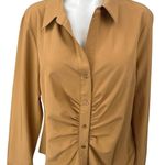 Calvin Klein Brown Long Sleeve Collared Ruched Button Down Shirt Blouse Top XL Photo 2
