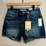 NWT KANCAN MID RISE RELEASED FRAYED HEM 4IN SHORT Blue Size 24 Photo 1