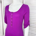 Lauren Ralph Lauren Ribbed Jersey Knit Henley Fit Flare Dress Purple XS Photo 4