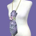 “Dainty Dapper” Elegant Purple pattern necktie Necklace with rose Photo 3