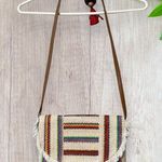 Cambodian woven stripe straw design crossbody beach purse snap shut tassels Orange Photo 9