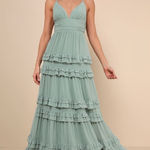 Lulus NWT  Lavish Perfection Sage Green Ruffled Tiered Maxi Dress Party Wedding S Photo 0