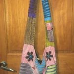 376. Bohemian hippie style Colorful peace sign & daisies Patchwork Shoulder Bag Pink Photo 0