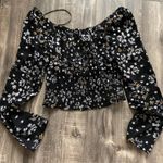 Black Floral Long Sleeve Crop Top Photo 0