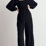 Madewell Black Star Jacquard Lucie Tie-Back Long-Sleeve Jumpsuit 8 Photo 0