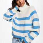 Mango Blue and White Stripe Turtleneck Sweater Photo 0