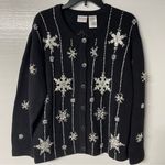 Vintage Bobbie Brooks Sweater XL Black Snowflake Embroidered Beaded Ramie Blend Photo 0