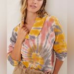 Pilcro  Anthropologie Angie Tie Dye Cowl Neck Yellow Thermal Tee Top Fall Cozy Photo 1