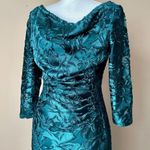 Tahari  | Forest Green Lace Draped Neck Long Sleeve Cocktail Dress Sz 6 Photo 2