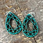 Teal Geometric Teardrop Dangle Earrings Silver Tone Hook Fashion Jewelry Modern Blue Photo 1