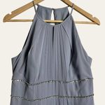 Jenny Packham Platinum Gray Chiffon Jeweled Sleeveless Halter Dress Size 10 NWT Photo 2
