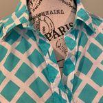 JCPenny Aqua Diamond Pattern 3/4 Sleeve Cotton Silk Blouse Top Women’s XS Blue Photo 1