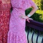 Gianni Bini Tiered Lace Maxi Dress Bridesmaids Wedding Pink Size Small Lace Off The Shoulder Photo 0