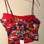 ZARA Red Floral Print Ruffled Corset Crop Top Photo 7