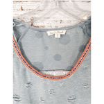 Hem & Thread Women's Distressed Color Block Short Sleeve Shirt Blue White Small Photo 5