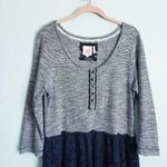 Anthropologie  Lilka Marya Navy Heathered 3/4 Sleeve Henley Lace Dress Photo 2