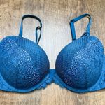 Victoria's Secret Victoria’s Secret Very Sexy Push Up Bra Sz 32DD Teal Blue Rhinestone Fishnet Photo 1