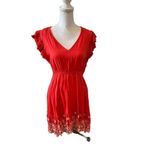 Solitaire ✨ Summer Eyelet Casual Short Sleeve Ruffle Detail Sz M Dress Coral✨ Photo 1