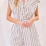 ZARA  nubby textured cotton blend buttoned striped romper in ecru size XS Photo 0