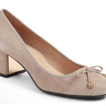 Tory Burch 9.5 Laila Suede Round Toe Block Heel Ballet Slipper Pumps Dust Storm Photo 0