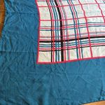Franco Ferrari Grid Plaid Window Pane Scarf Silk Vintage Turquoise Blue Square Photo 4