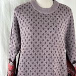 Boutique Knit Sweater Pullover Ribbed Crew Neck Purple Aztec Women’s Size Large Photo 3