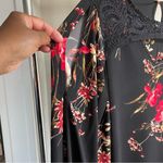 Cato Black And Red Floral Lace Overlay V-Neck A-Line Peek-A-Boo Bishop Sleeve Dress Photo 3
