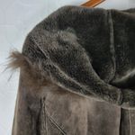 Damselle New York Womens Jacket XL Brown Leather Genuine Fur Trim Hooded Photo 11