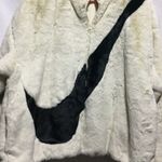 Nike Faux Fur Big Swoosh Jacket Cream Black XL Athletic Sportswear Photo 2