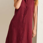 Garnet Hill  100% Linen Shirt Dress Size 8 Red‎ Button Front Classic Office Beach Photo 0