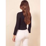 Reformation The Gellar Black Ribbed Button Front Bell Sleeve Crop Top Womens 2X Photo 2