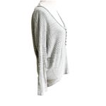 Free People We The Free Beach Gray Ivory Striped Henley Tee Top XS 3/4 Button Photo 3