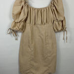 Pretty Little Thing ‎ Peach Linen Ruched Sleeve Tie Detail Shift Dress Photo 0