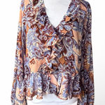 Rachel Zoe  Multicolor Paisley Ruffle Blouse 70’s Size medium NWOT Photo 0