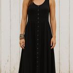 Frye Women's Sleeveless Easy Button Front Midi Dress Sz M Black Loose Fit Size M Photo 0