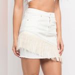 American Bazi NWT Studded Fringe Festival White Denim Stretch Mini  Small Photo 3