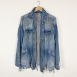 Free People  Moonchild Embroidered Distressed Shirt Jean Jacket Photo 2