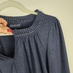 Jones New York  Metallic Top Navy Silver Peplum Long Sleeve Pullover Size MP Photo 9