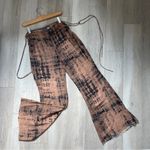 Mango Printed Semi Sheer Side Tie Flare Trousers Brown (large) abstract art deco Photo 12