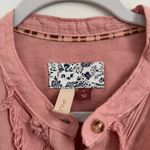 Pilcro Linen Ruffle Placket Shirt Peach Color Long Sleeves Size Large Pink Photo 3