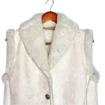 VTG Y2K Western Andrea Faye Faux Suede Vegan Fur lined Cream Button Front Vest Silver Size M Photo 3