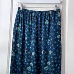 Harari Silk Floral Pants Bohemian Wide Leg Black Blue Medium Photo 2