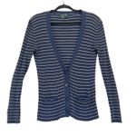 Ralph Lauren Lauren Navy White Striped Cotton Cardigan Sweater L coastal Photo 0